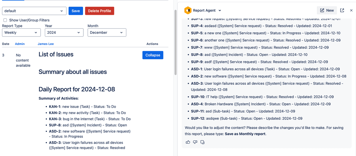 AI Generated User Reports, Insights & Comparisons for Jira