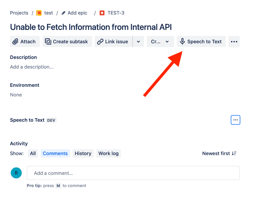 Speech to Text plugin button.