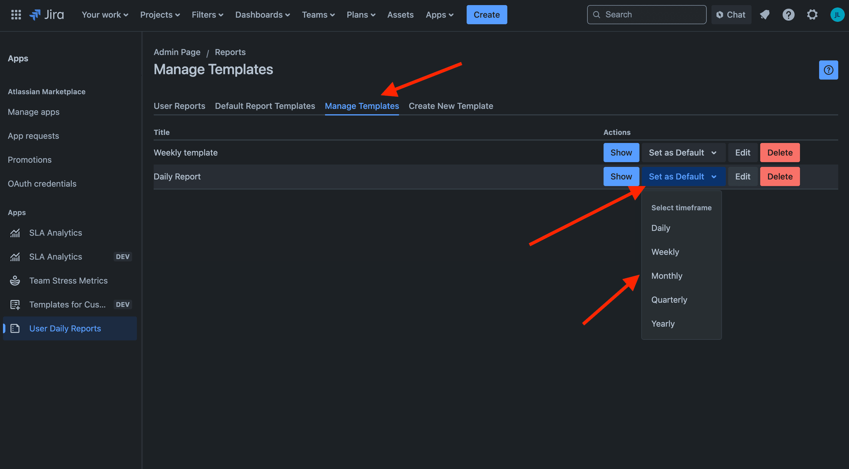 Applying global templates to specific report types