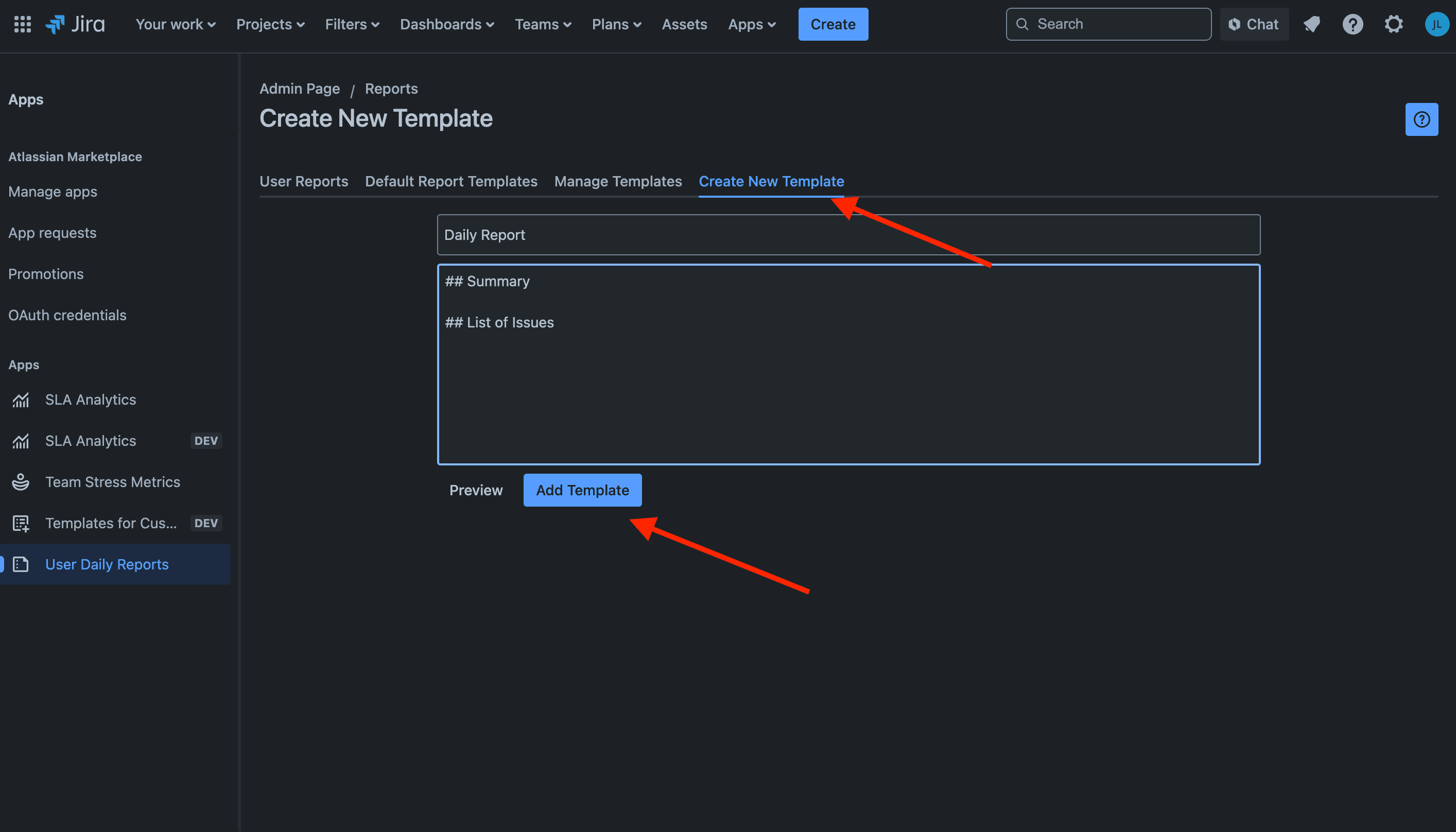 Creating a new global template for reports