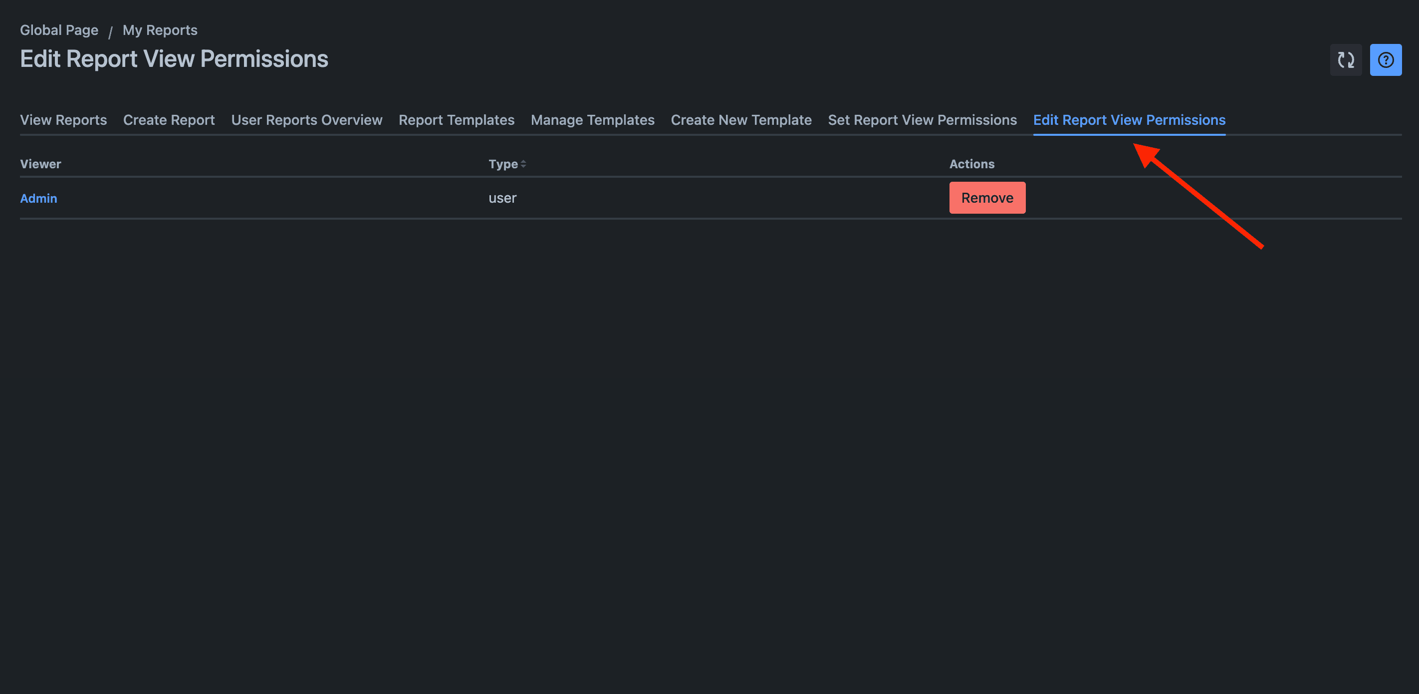 Editing report view permissions to manage user access