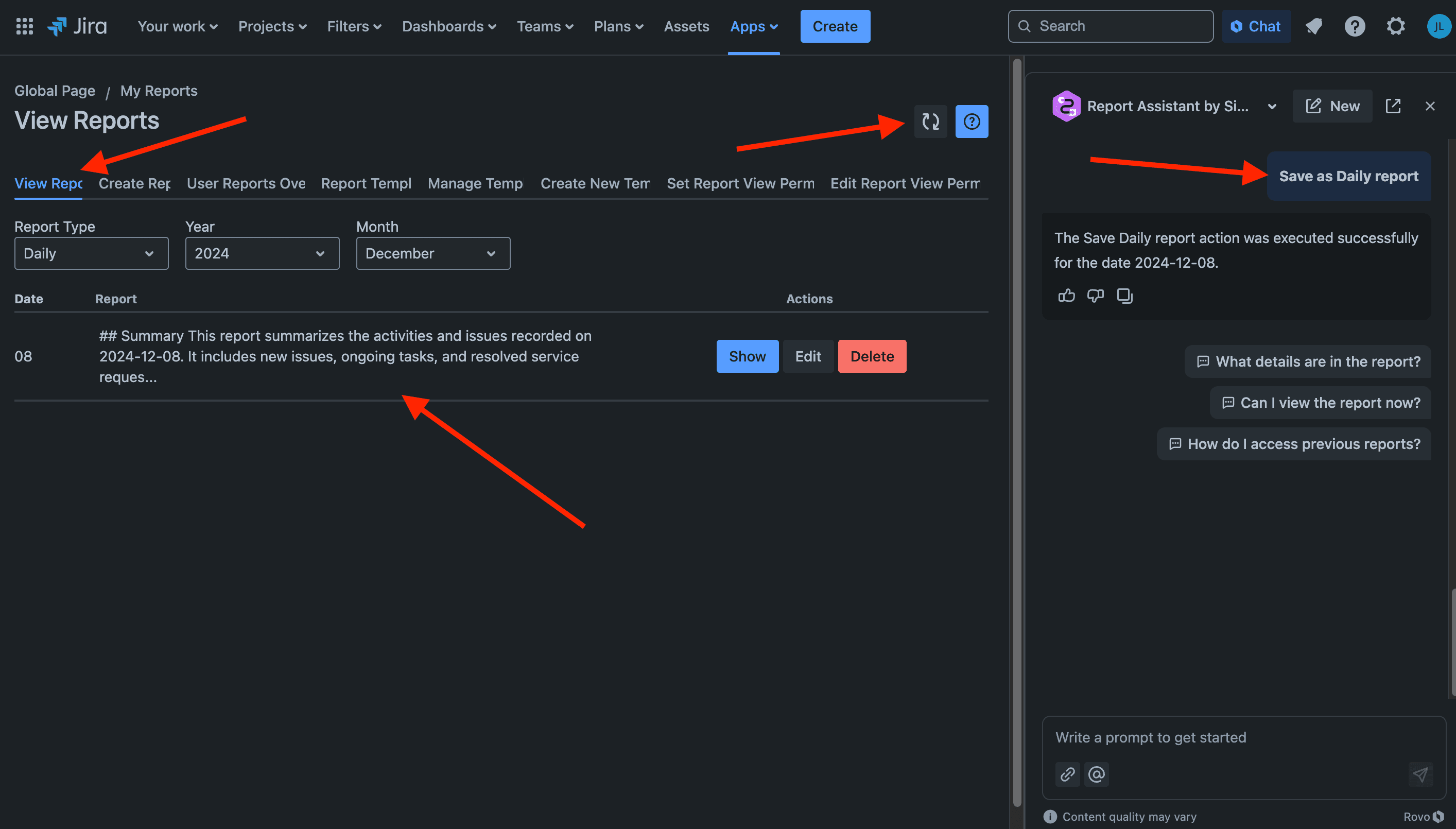 Saving a generated report with a specific name