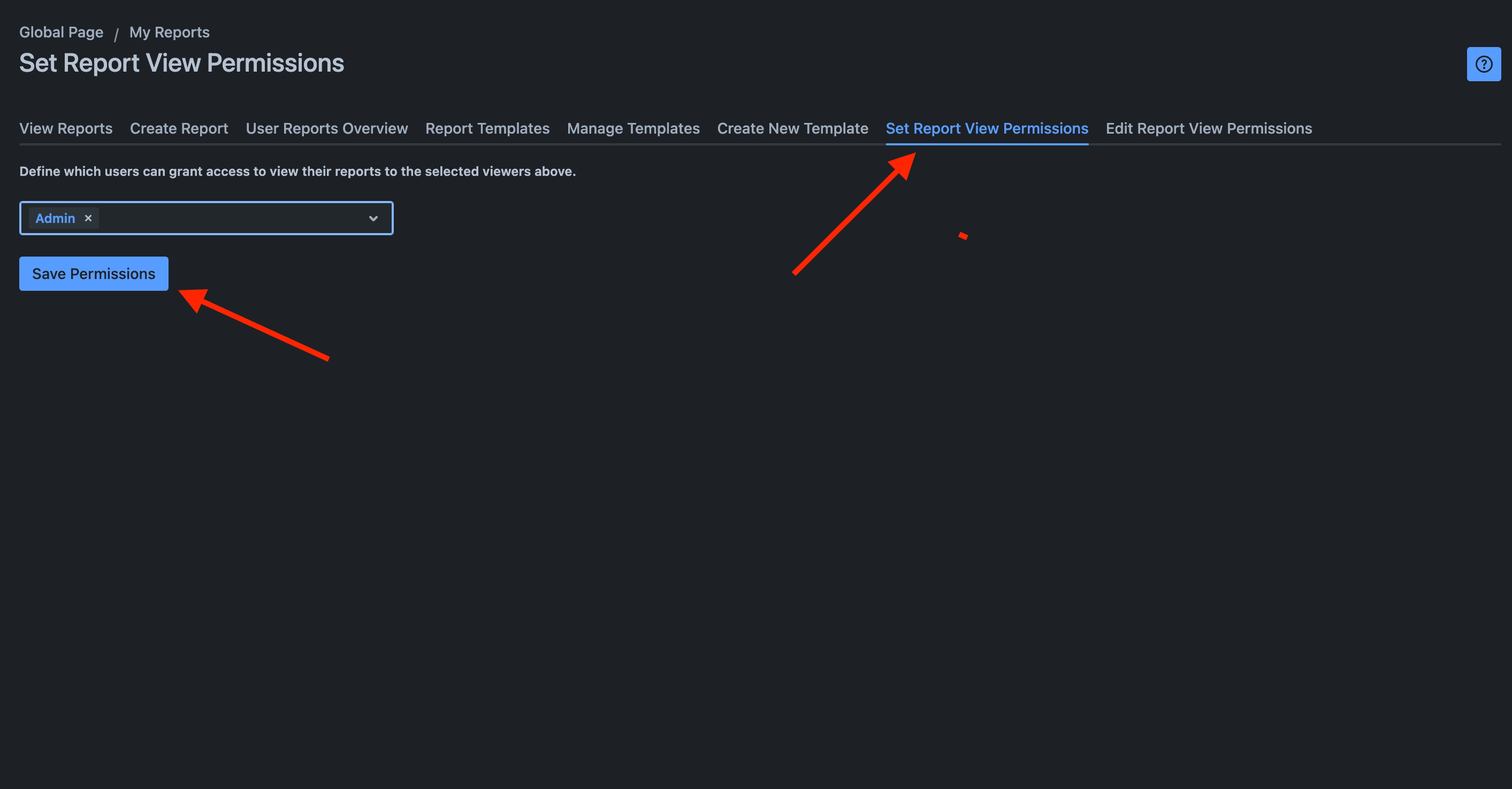 Setting report view permissions for specific users