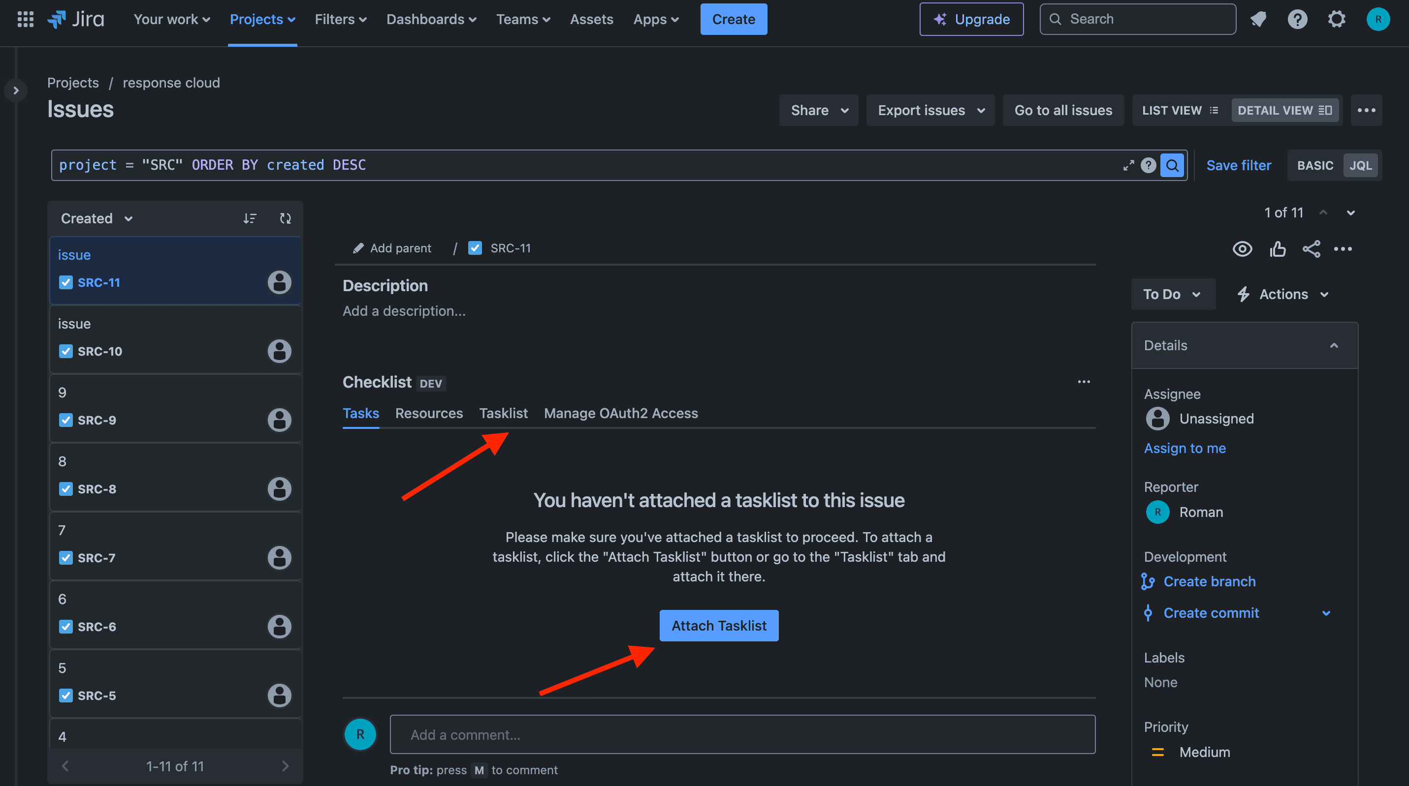 Attach Tasklist.