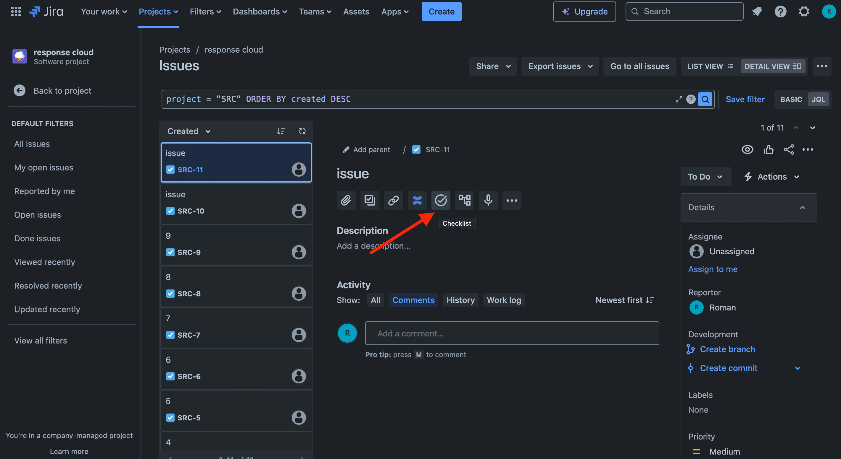Checklist plugin button.