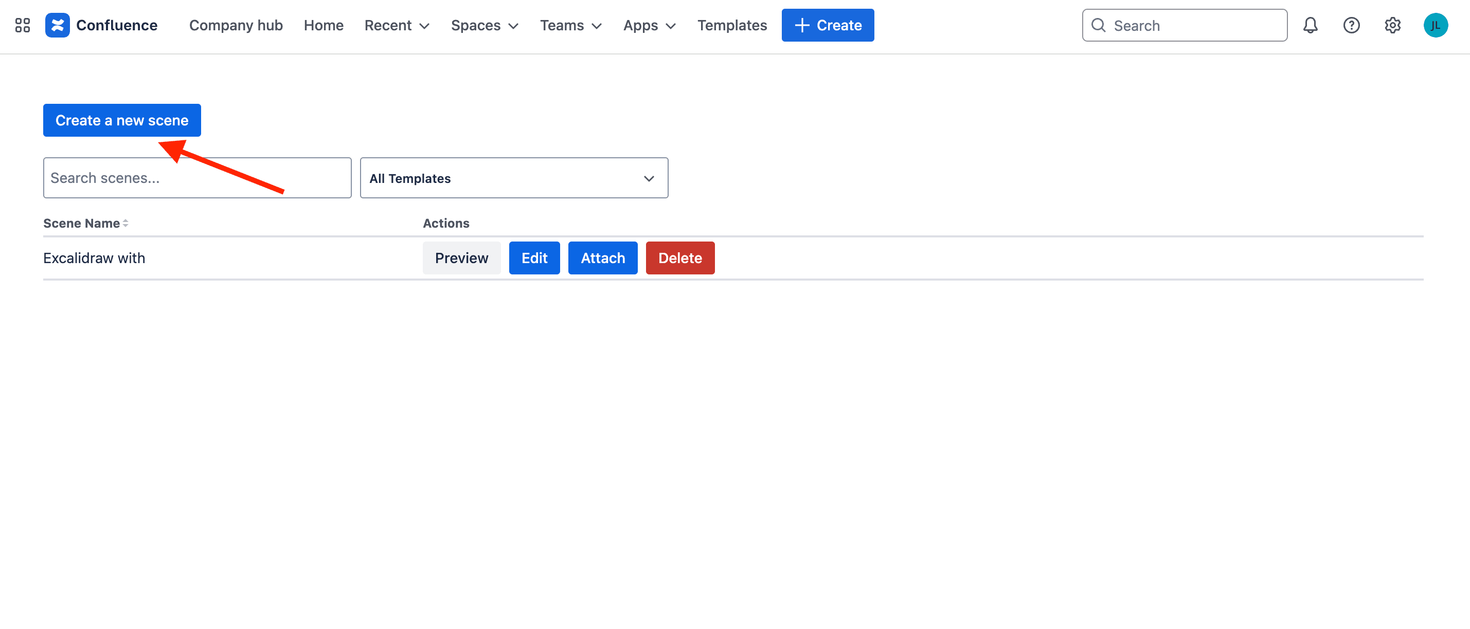 'create a new scene' button.