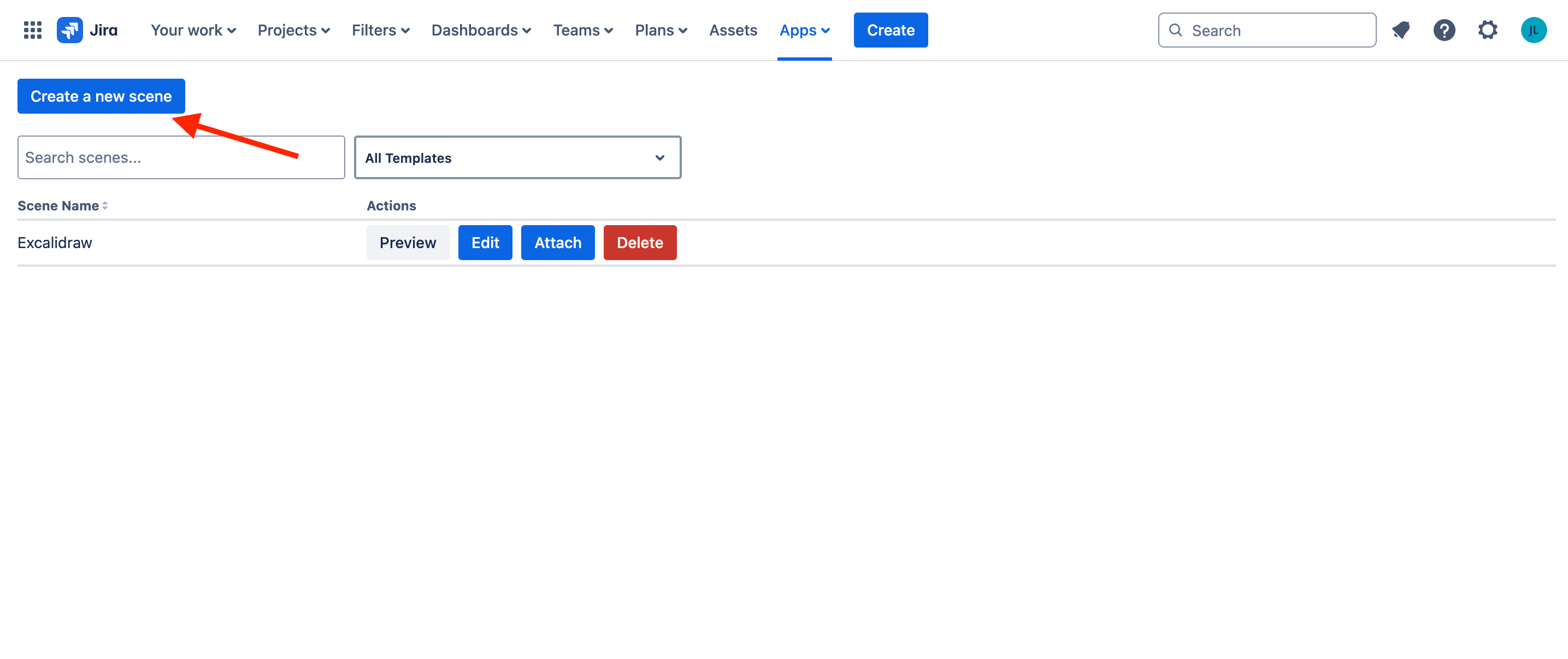 'Create a new scene' button.
