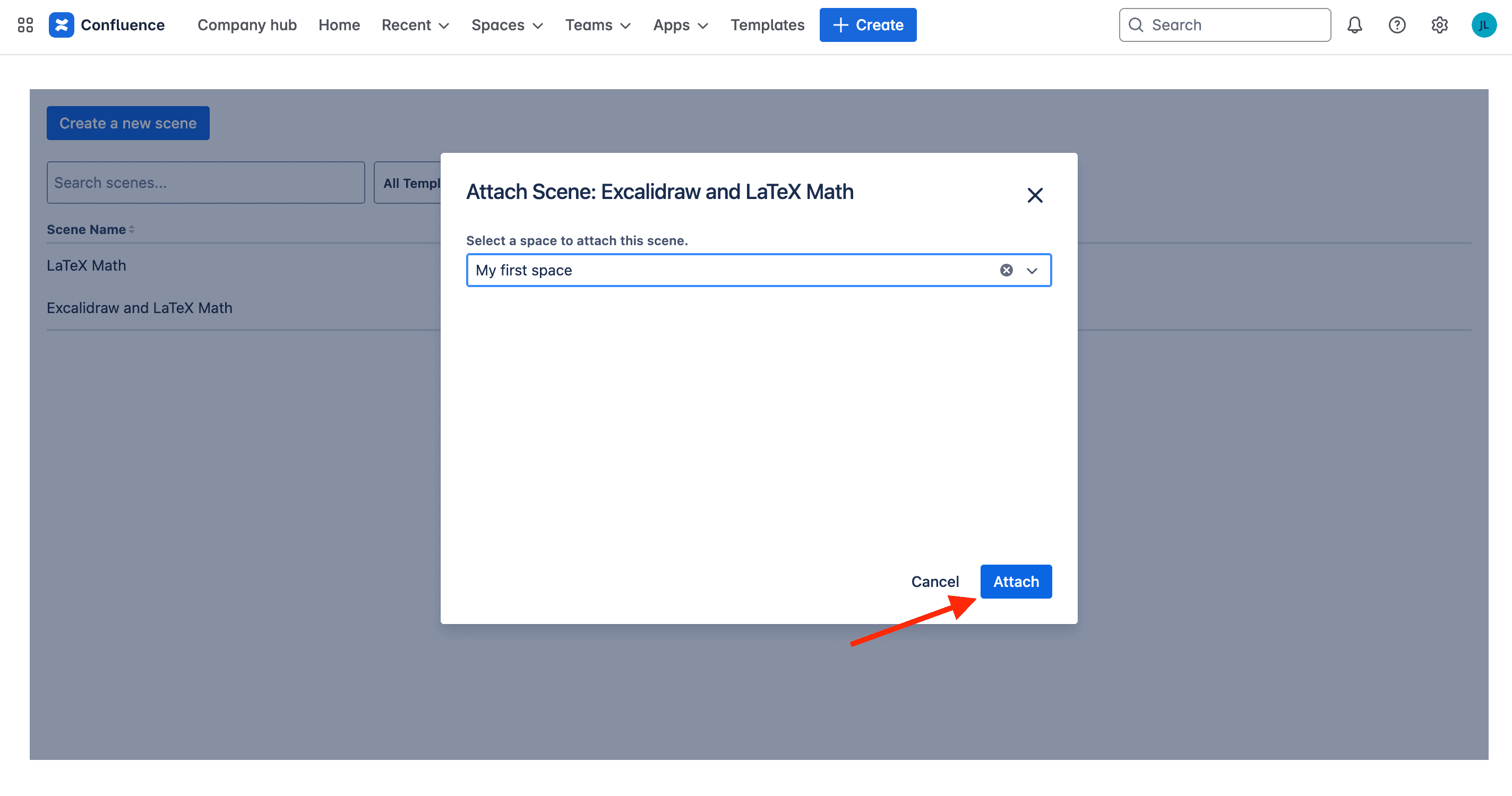 Attach the created scene to a project space.