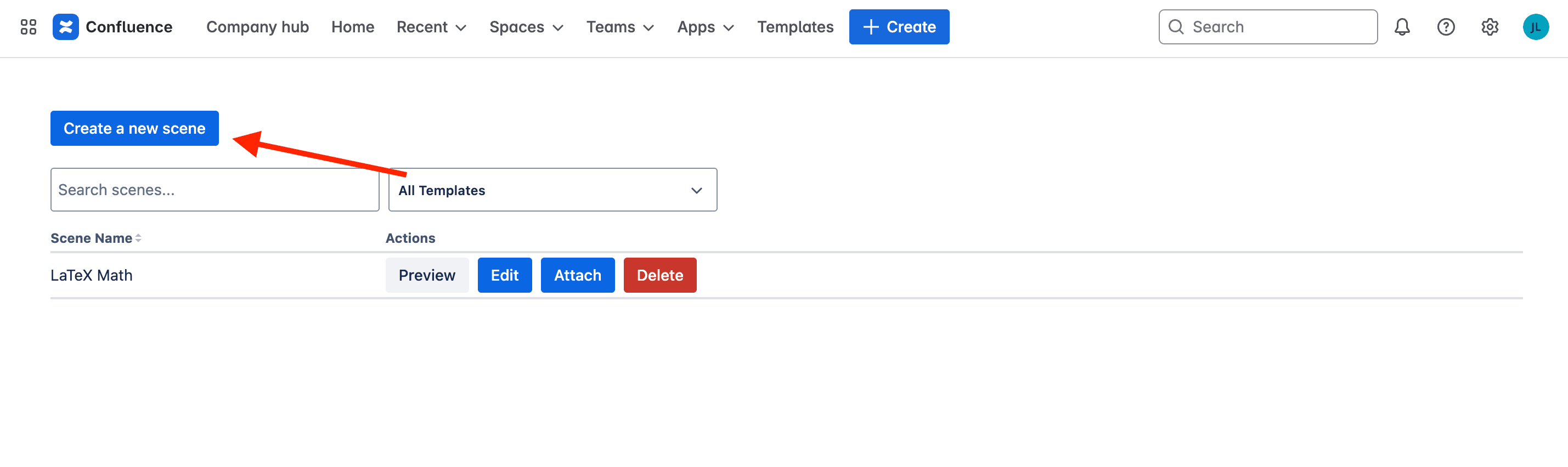 'create a new scene' button.