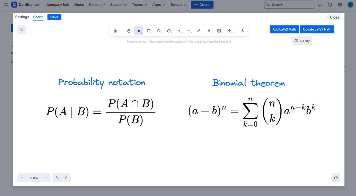 Excalidraw Diagrams & LaTeX Math for Confluence