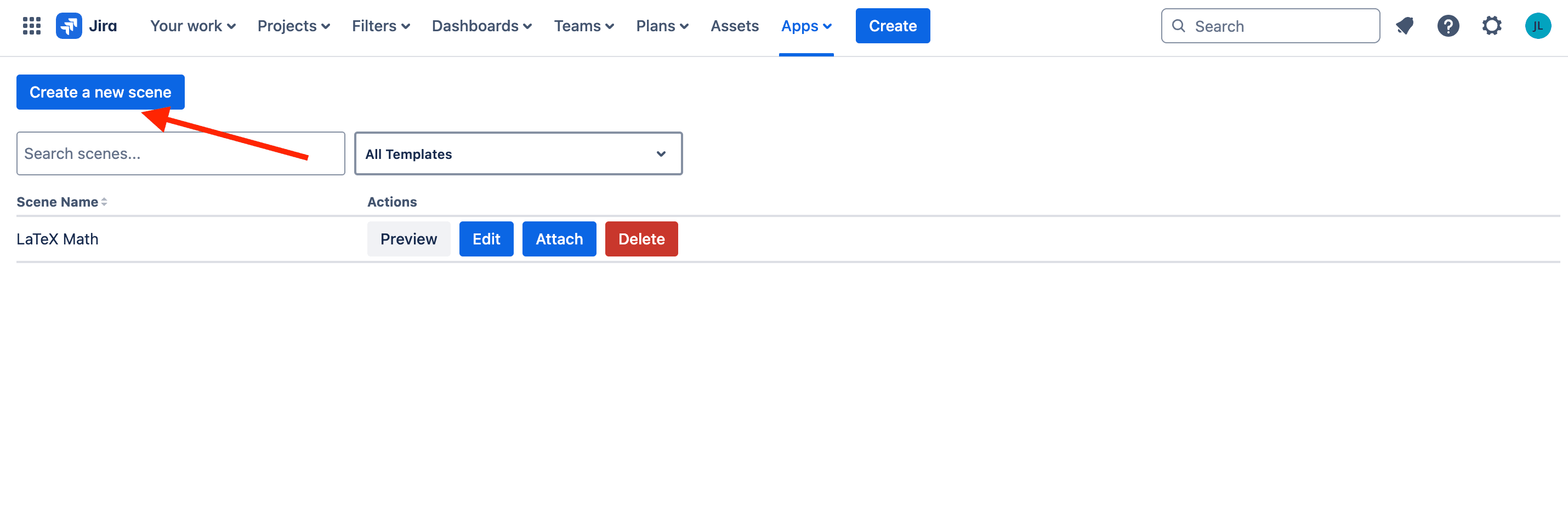 'Create a new scene' button.