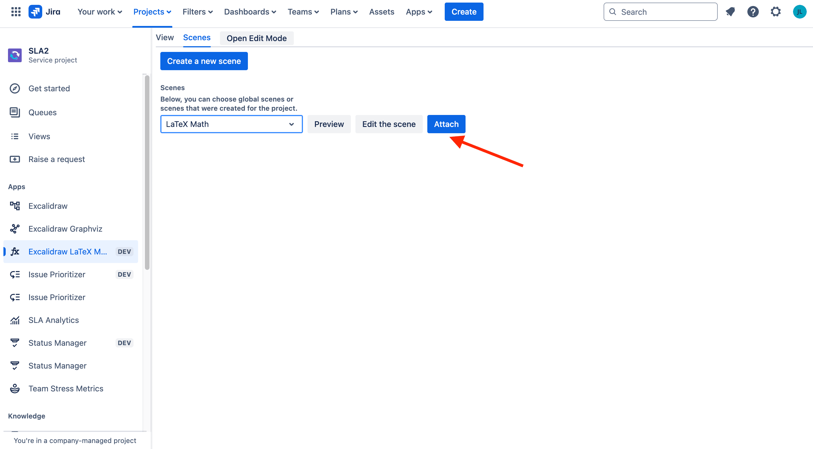 Project attach scene tab.