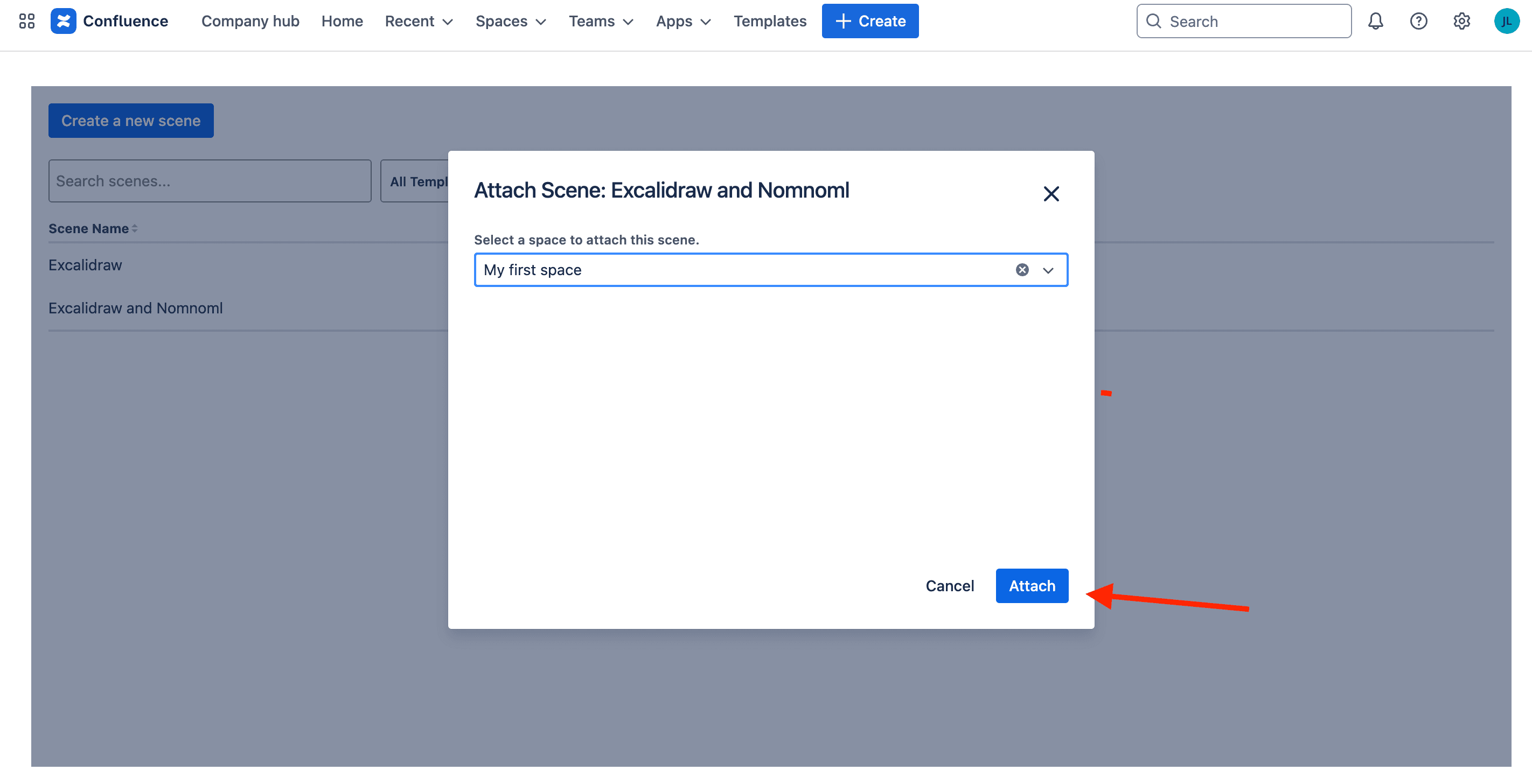 Attach the created scene to a project space.