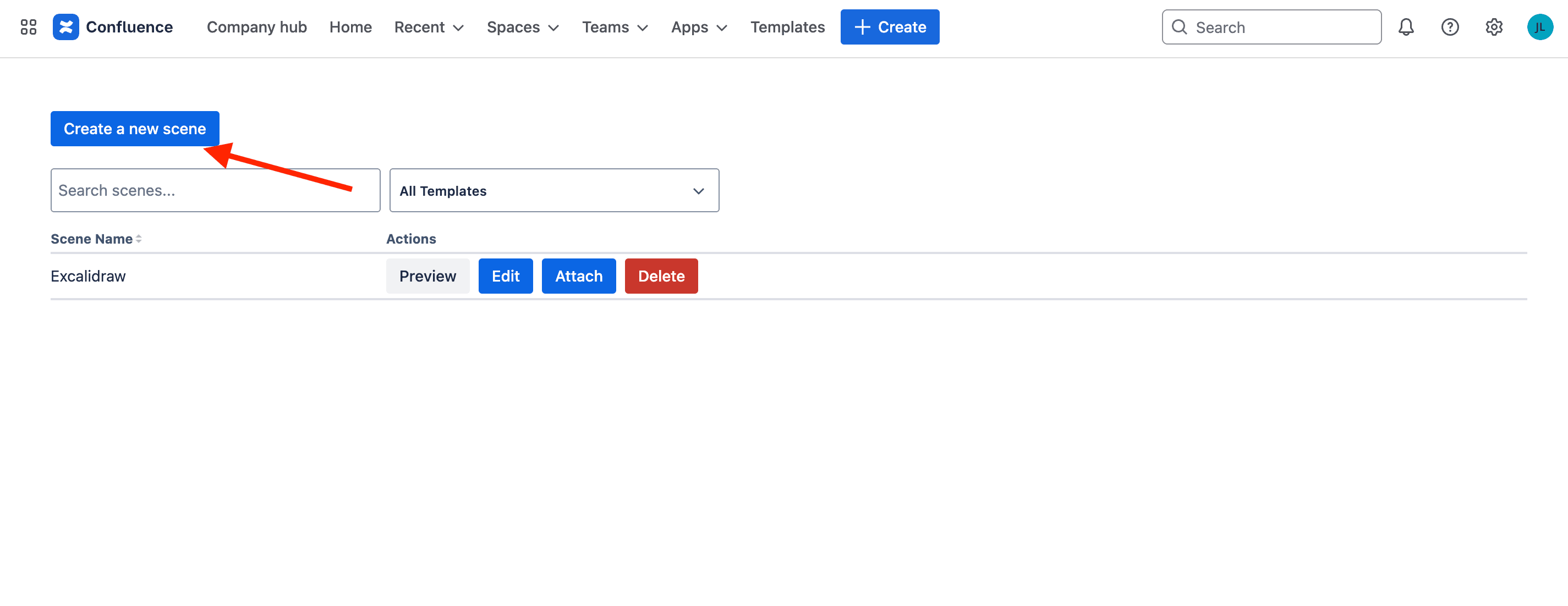 'create a new scene' button.
