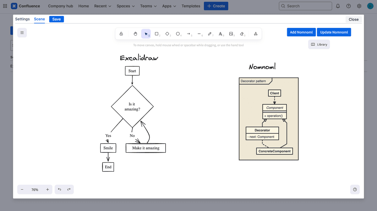 Excalidraw + Nomnoml Diagrams for Confluence