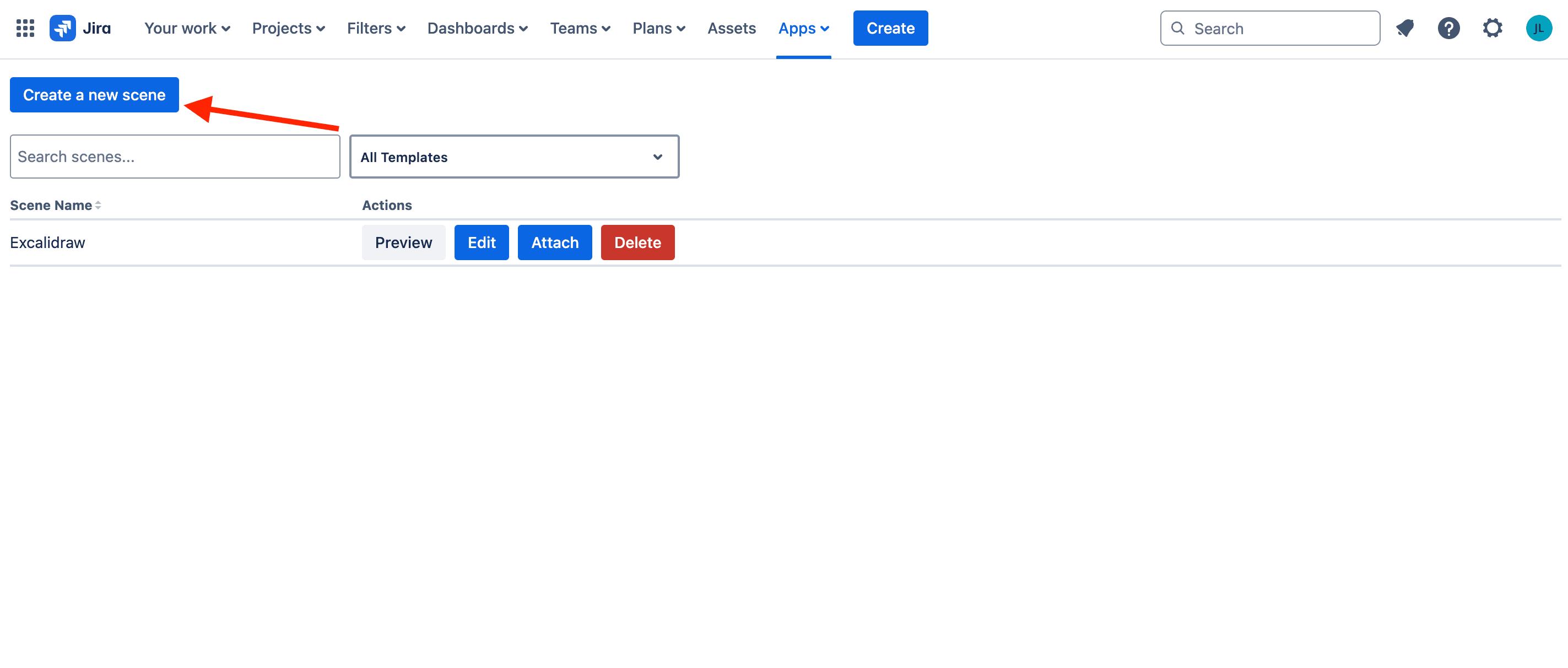 'Create a new scene' button.