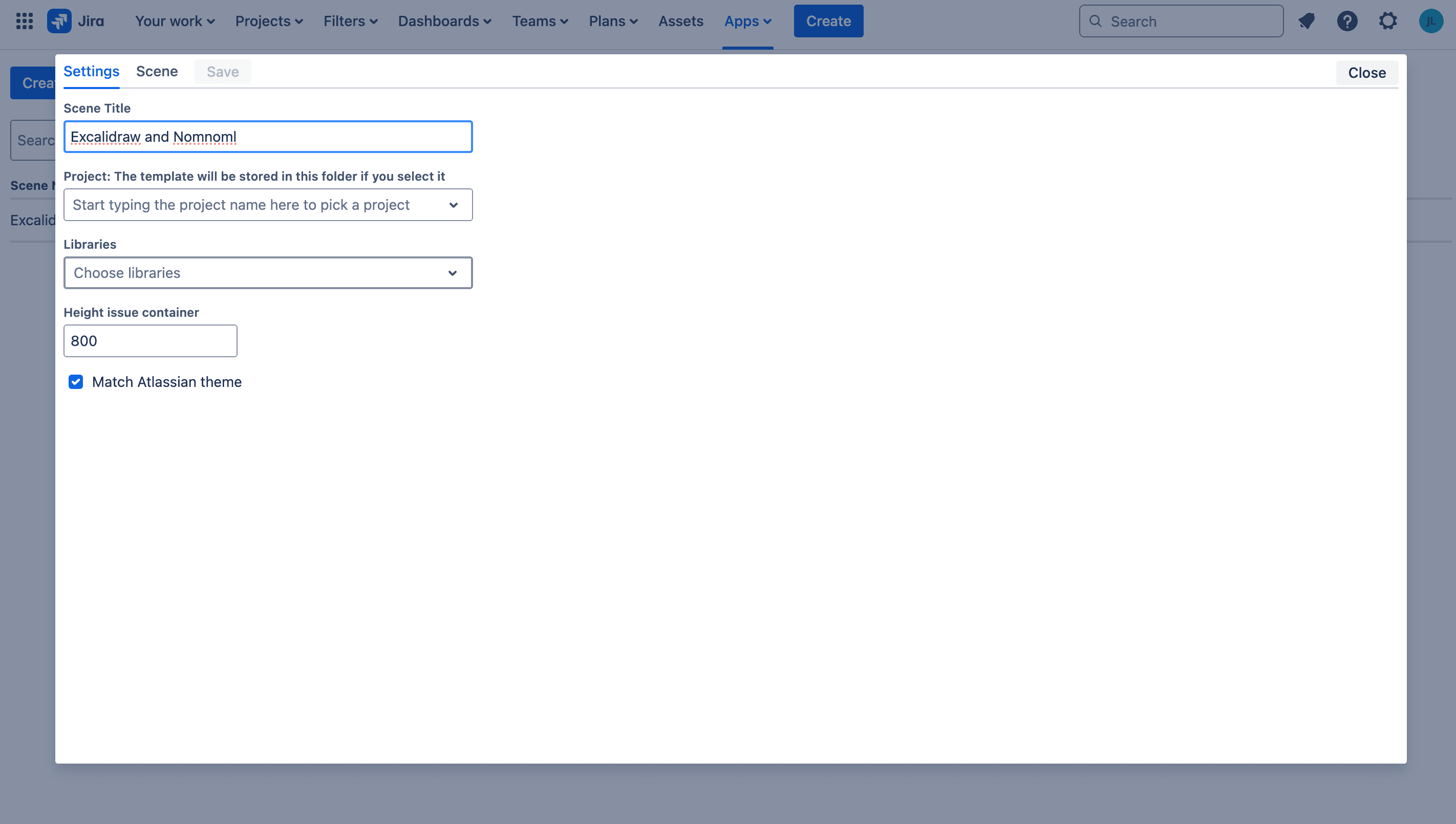 Create a scene settings.