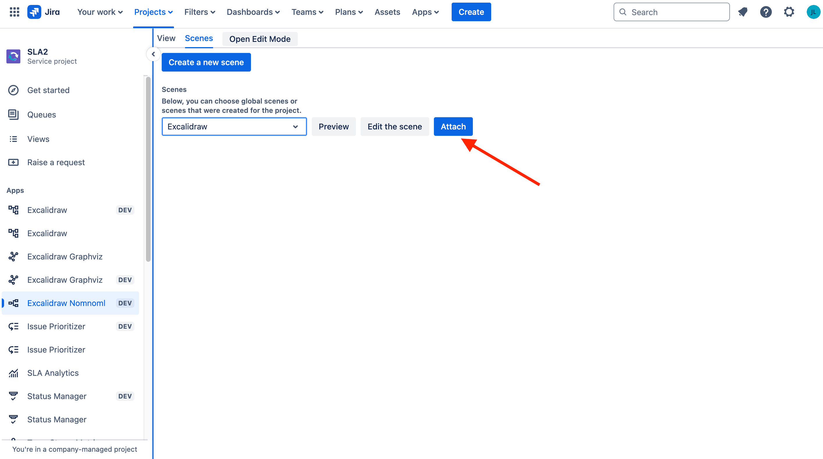 Project attach scene tab.