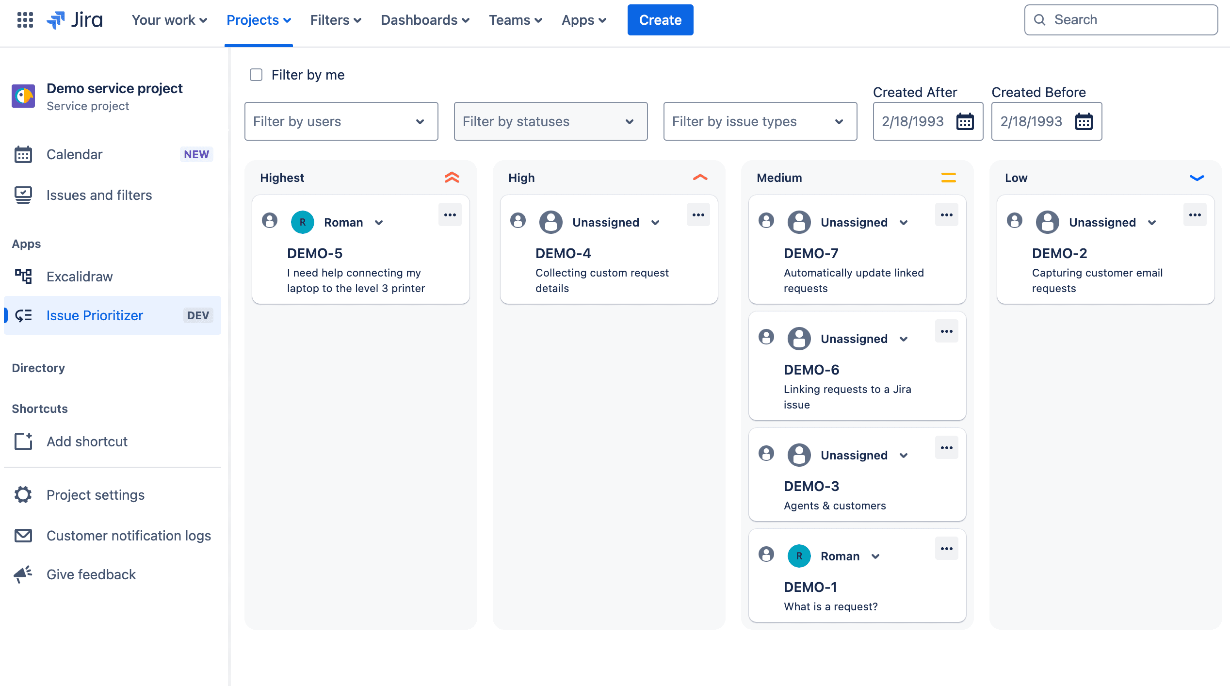 Drag and drop Jira issues across all project views.
