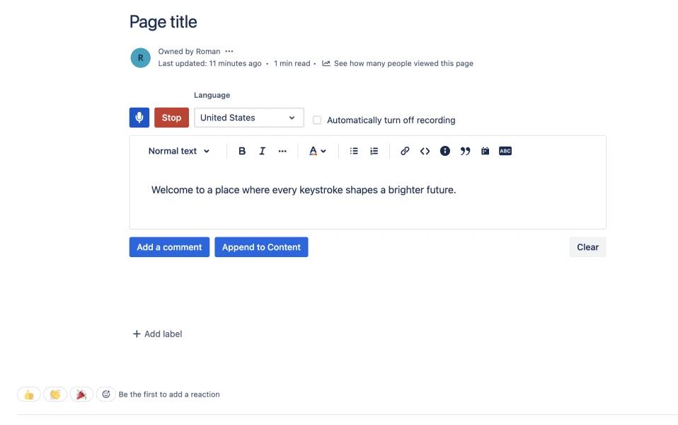 Speech to Text for Confluence