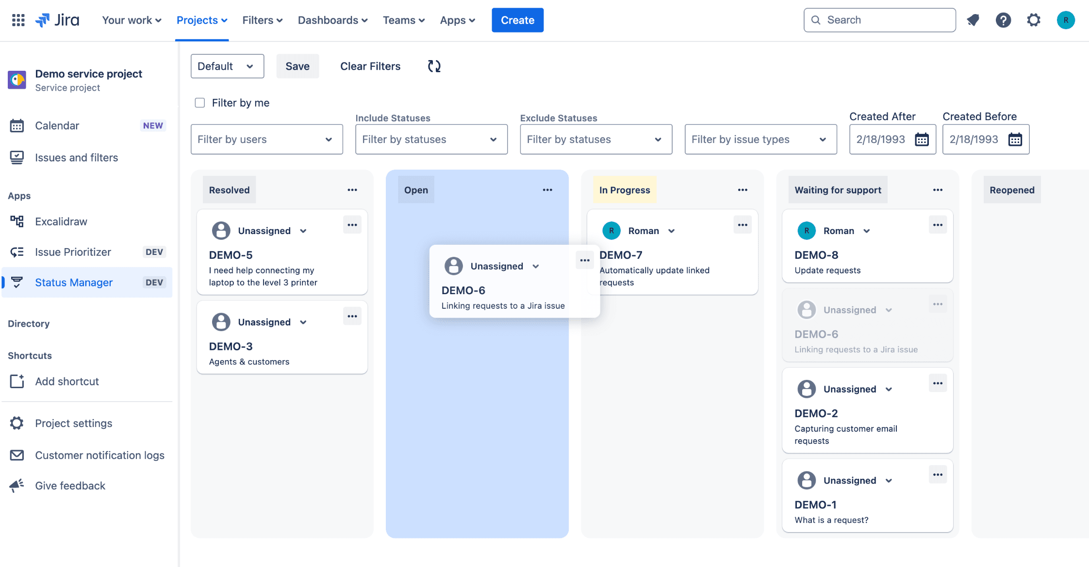 Drag and drop issues between statuses in Jira.
