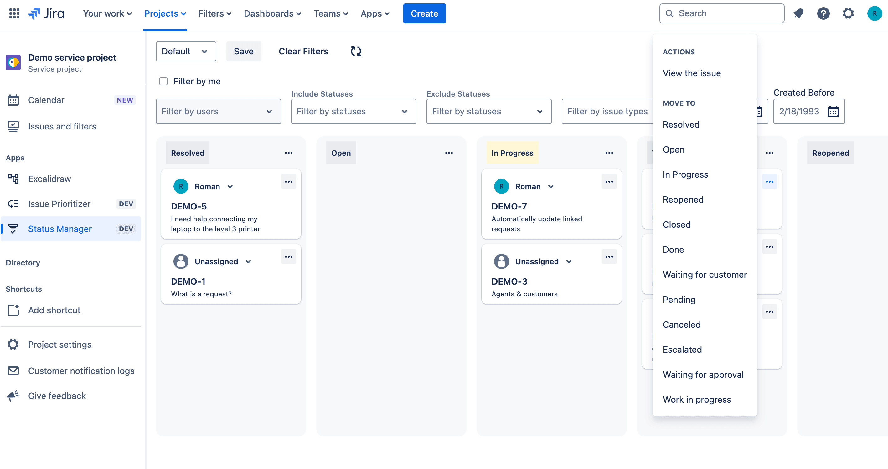 Real-time updates for issue status changes across Jira projects.