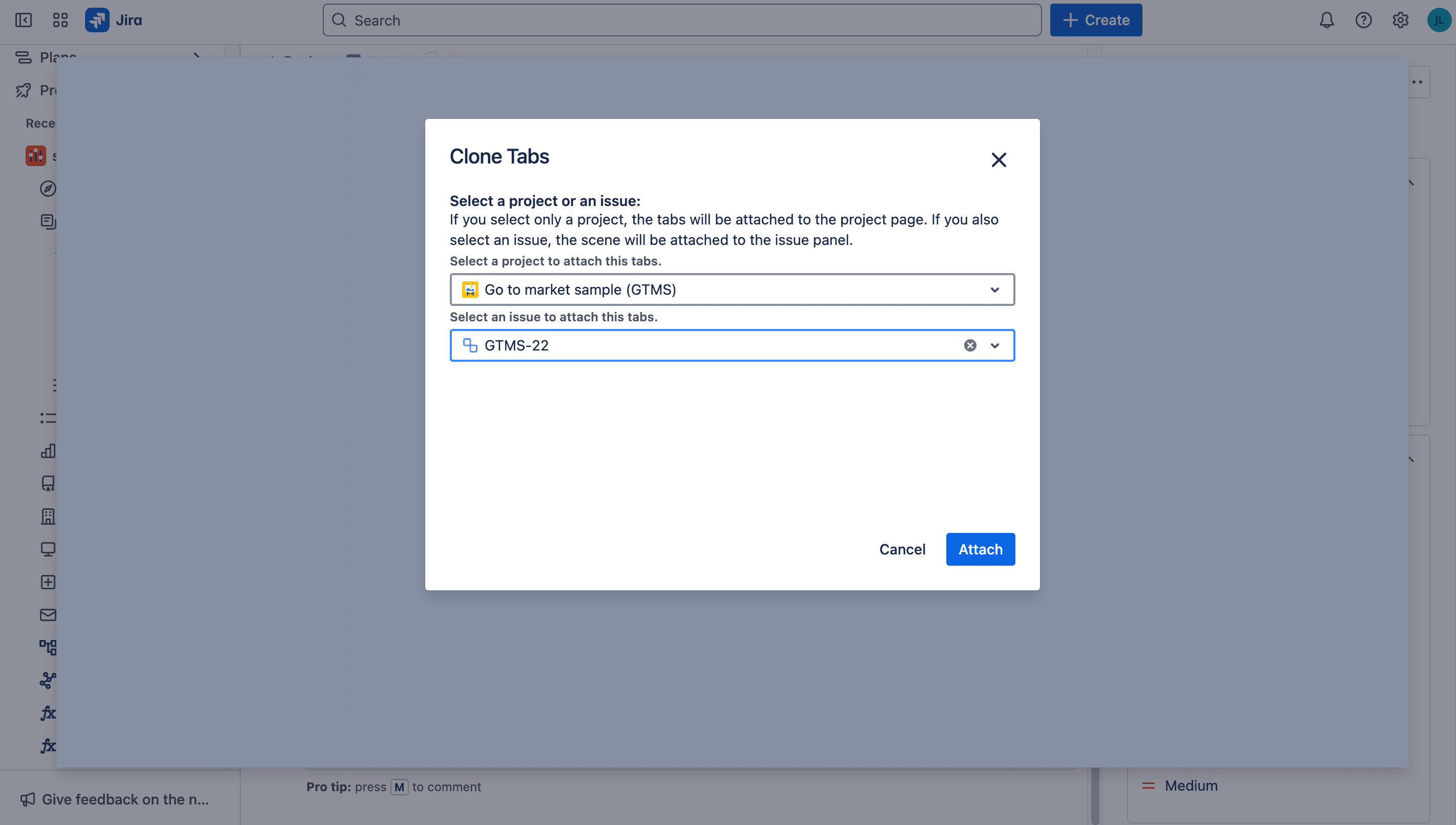 Clone tabs to another Jira issue