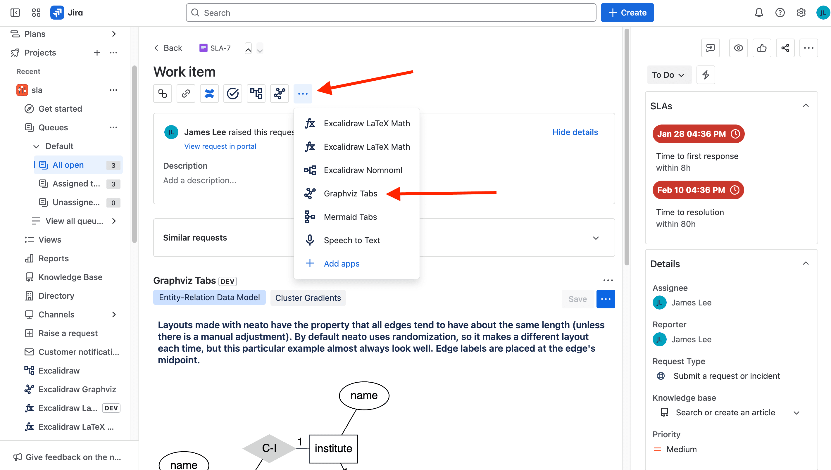 Tabs panel inside a Jira issue