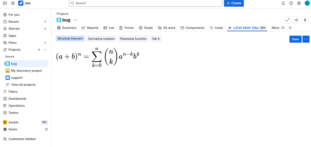 Tabs & LaTeX Math for Jira