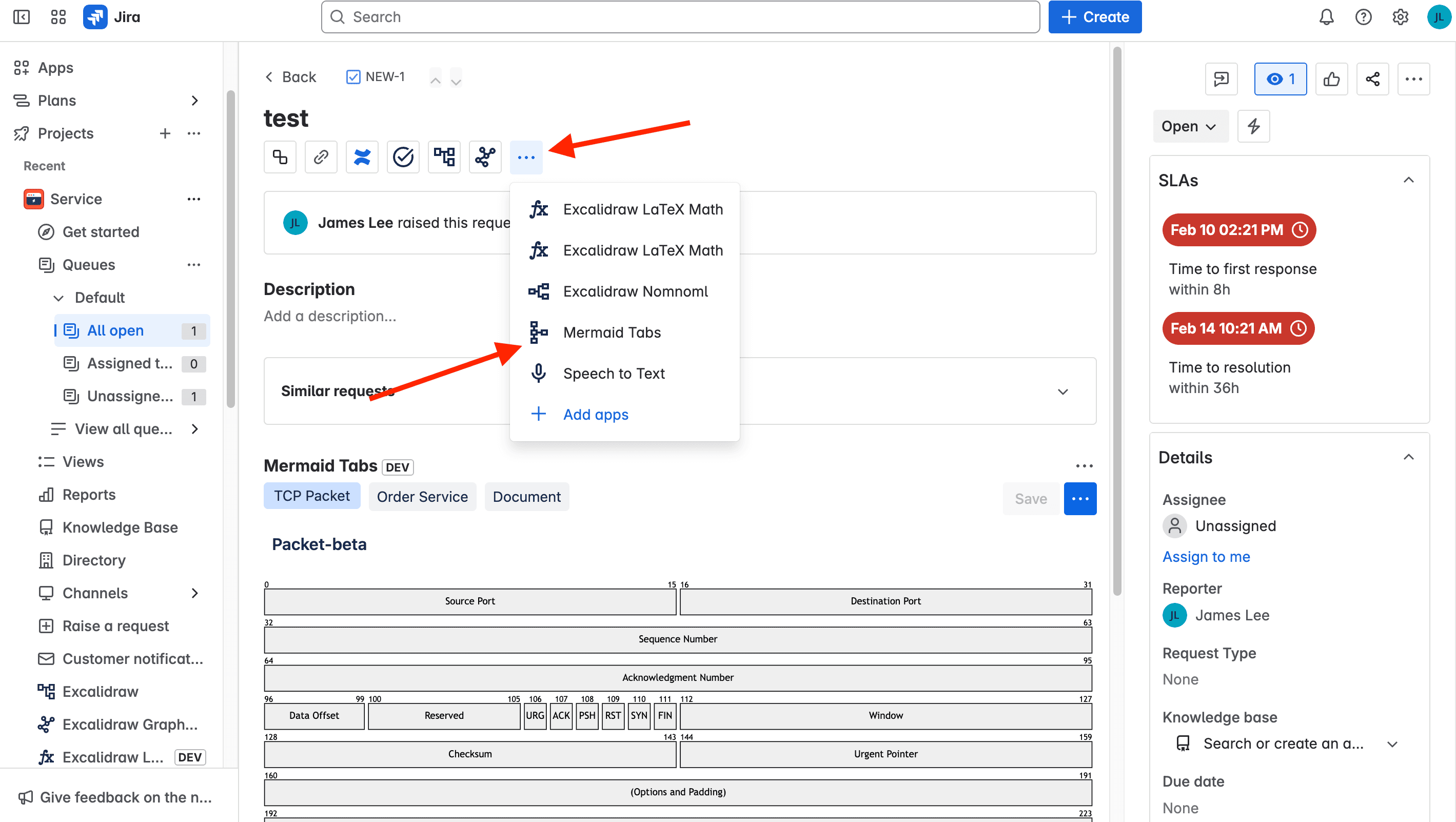 Tabs panel inside a Jira issue