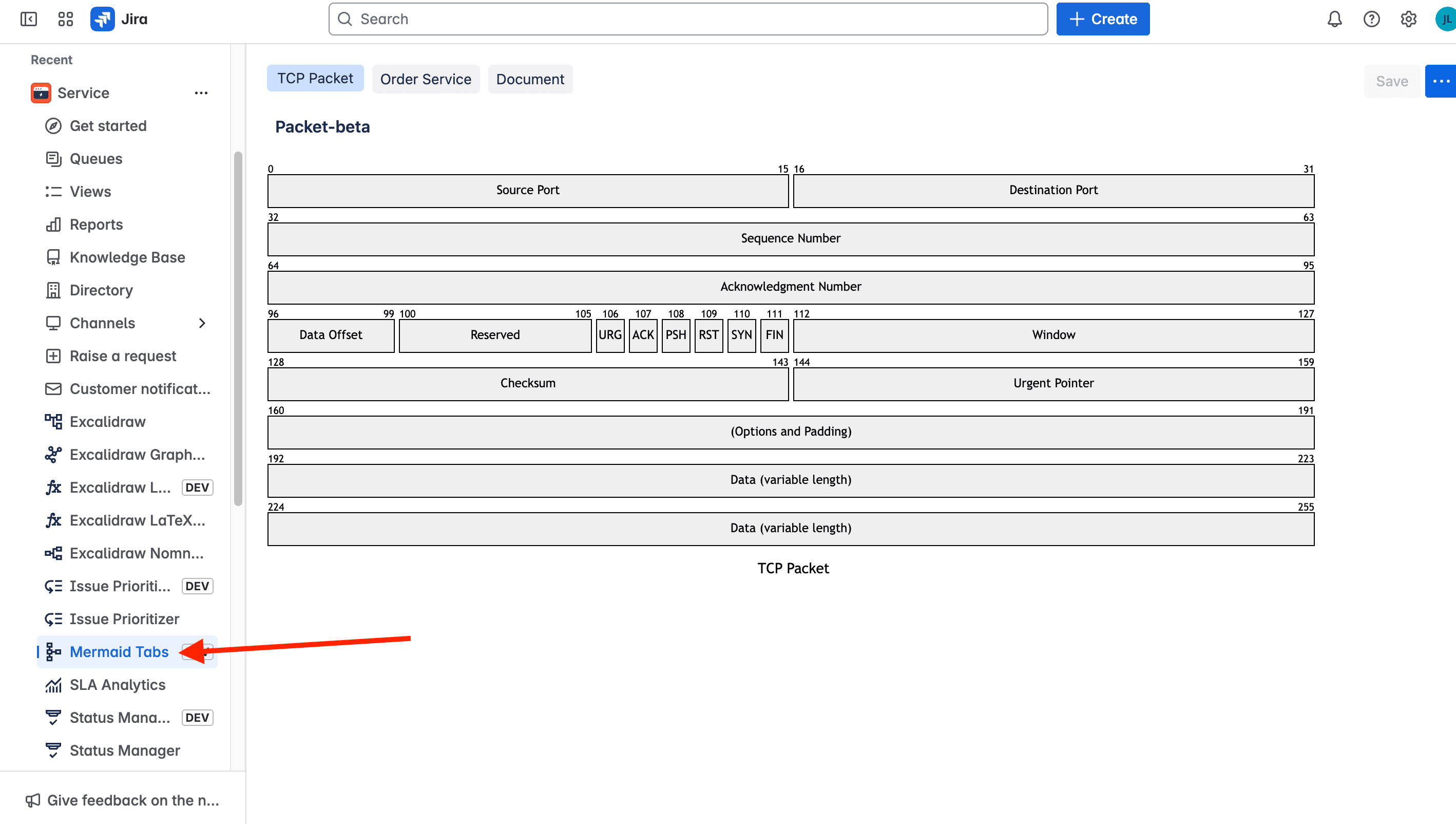 Tabs panel inside a Jira issue