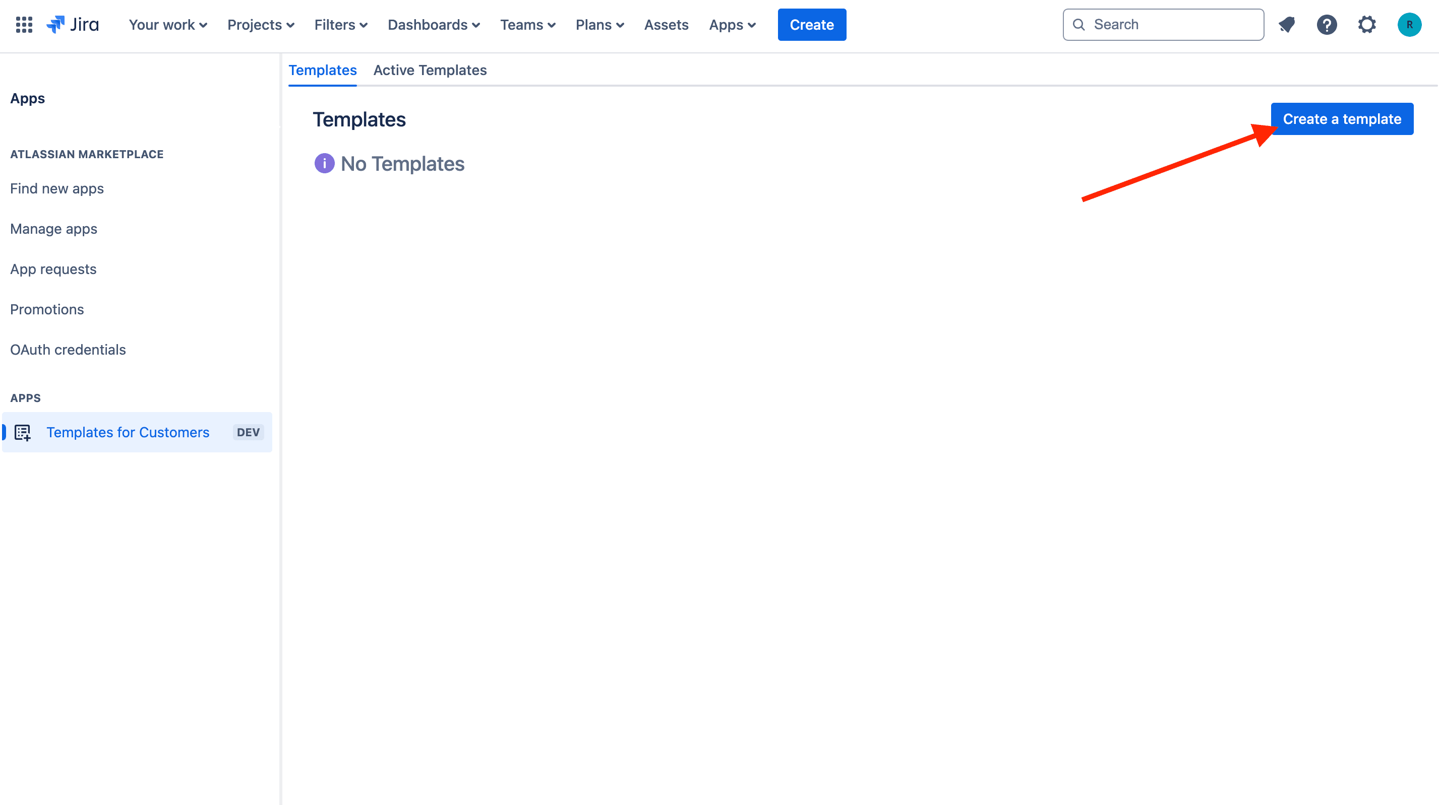 Create Template Button.