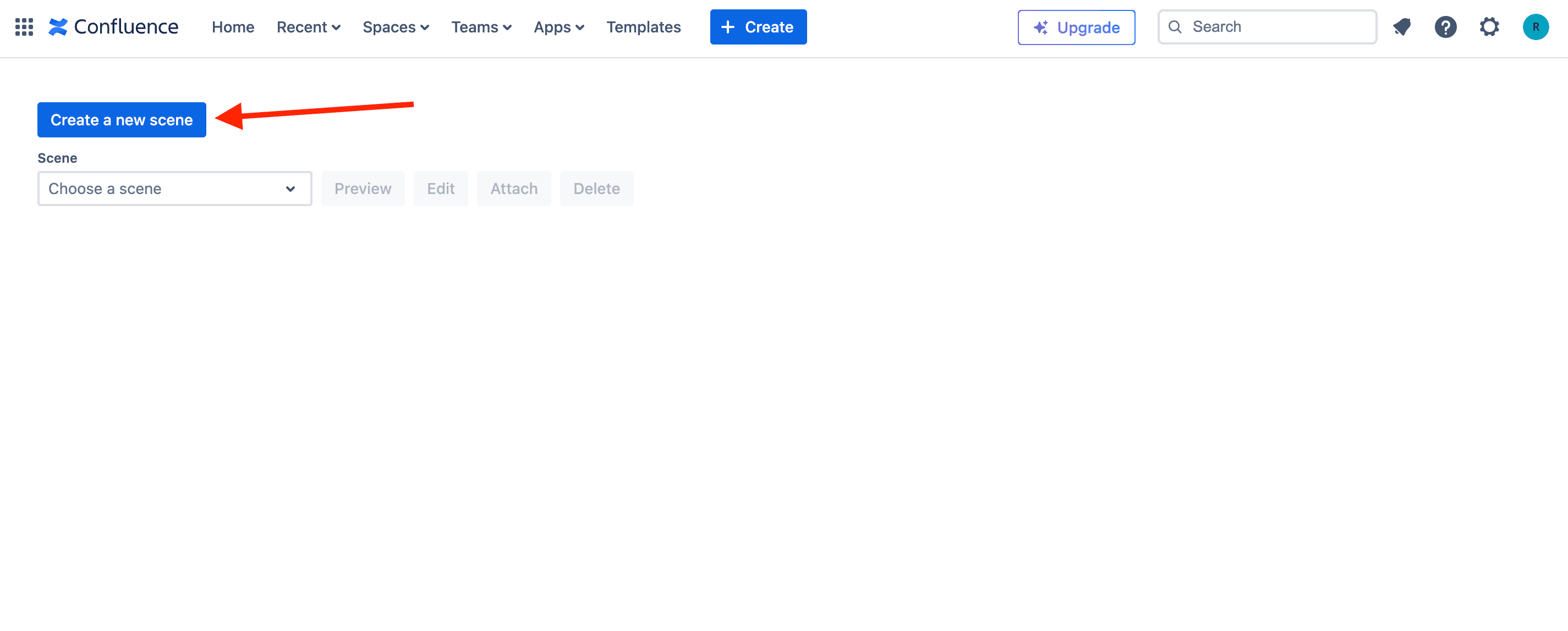 'create a new scene' button.