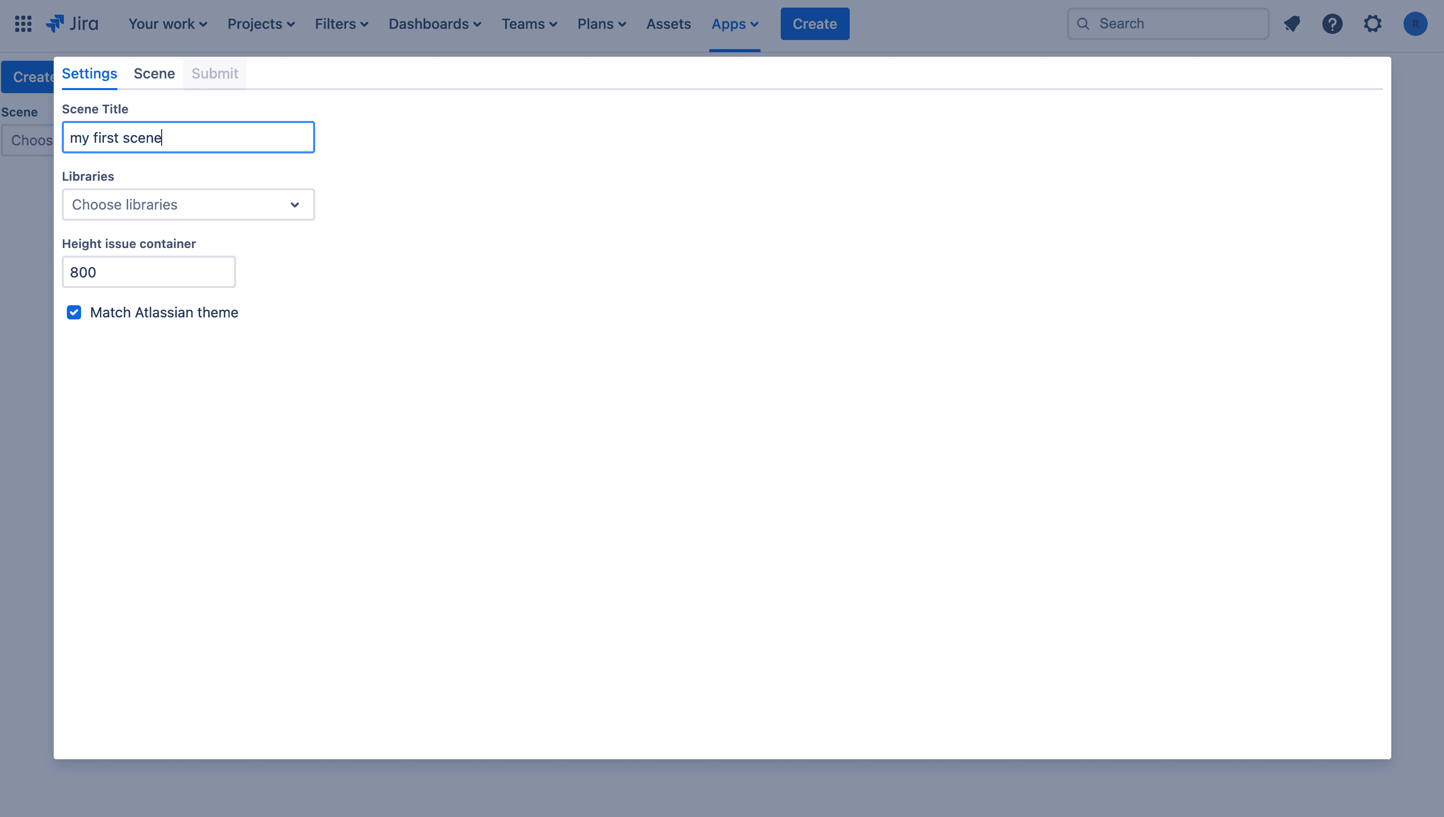 Create a scene settings.