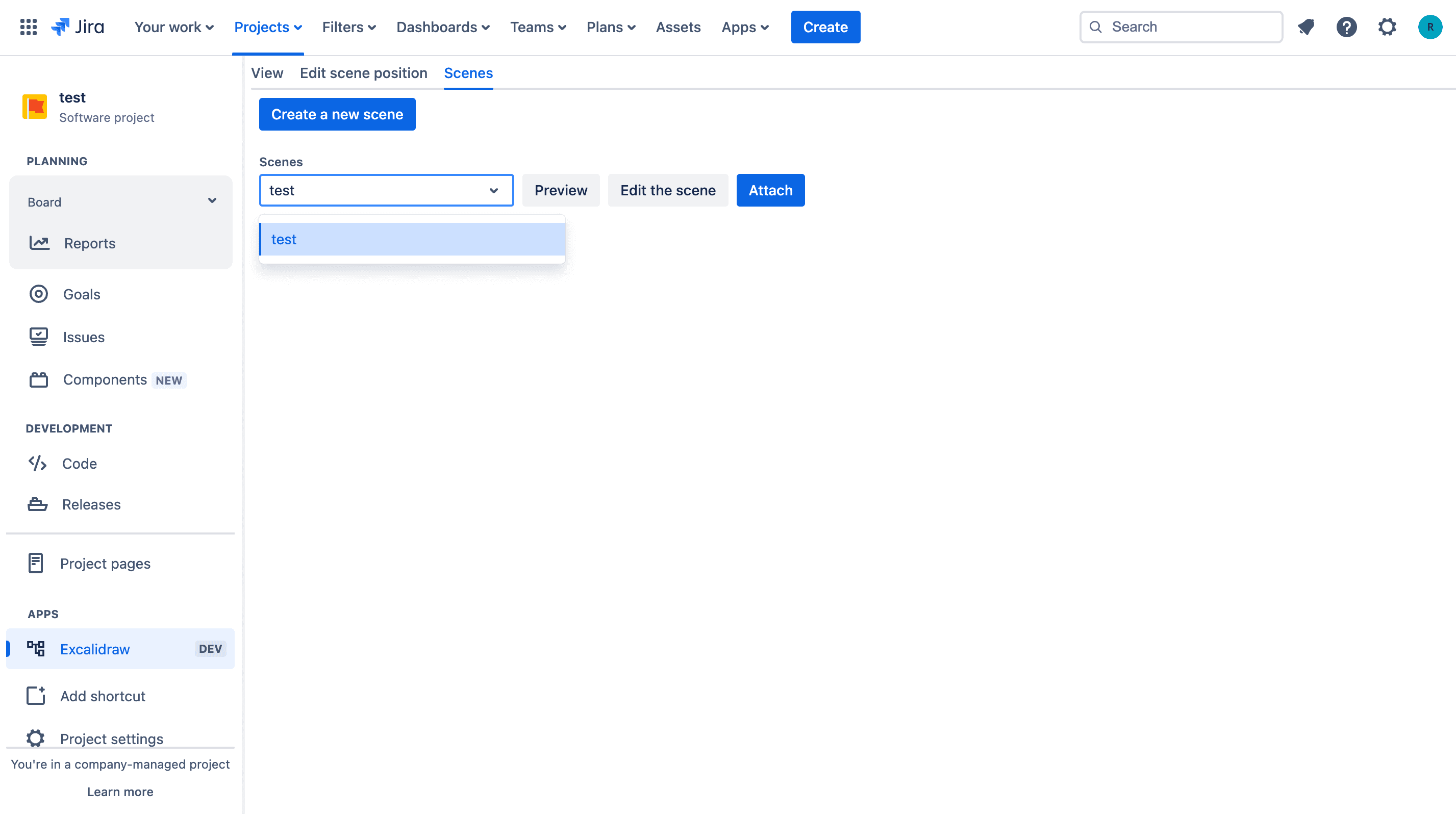 Project attach scene tab.