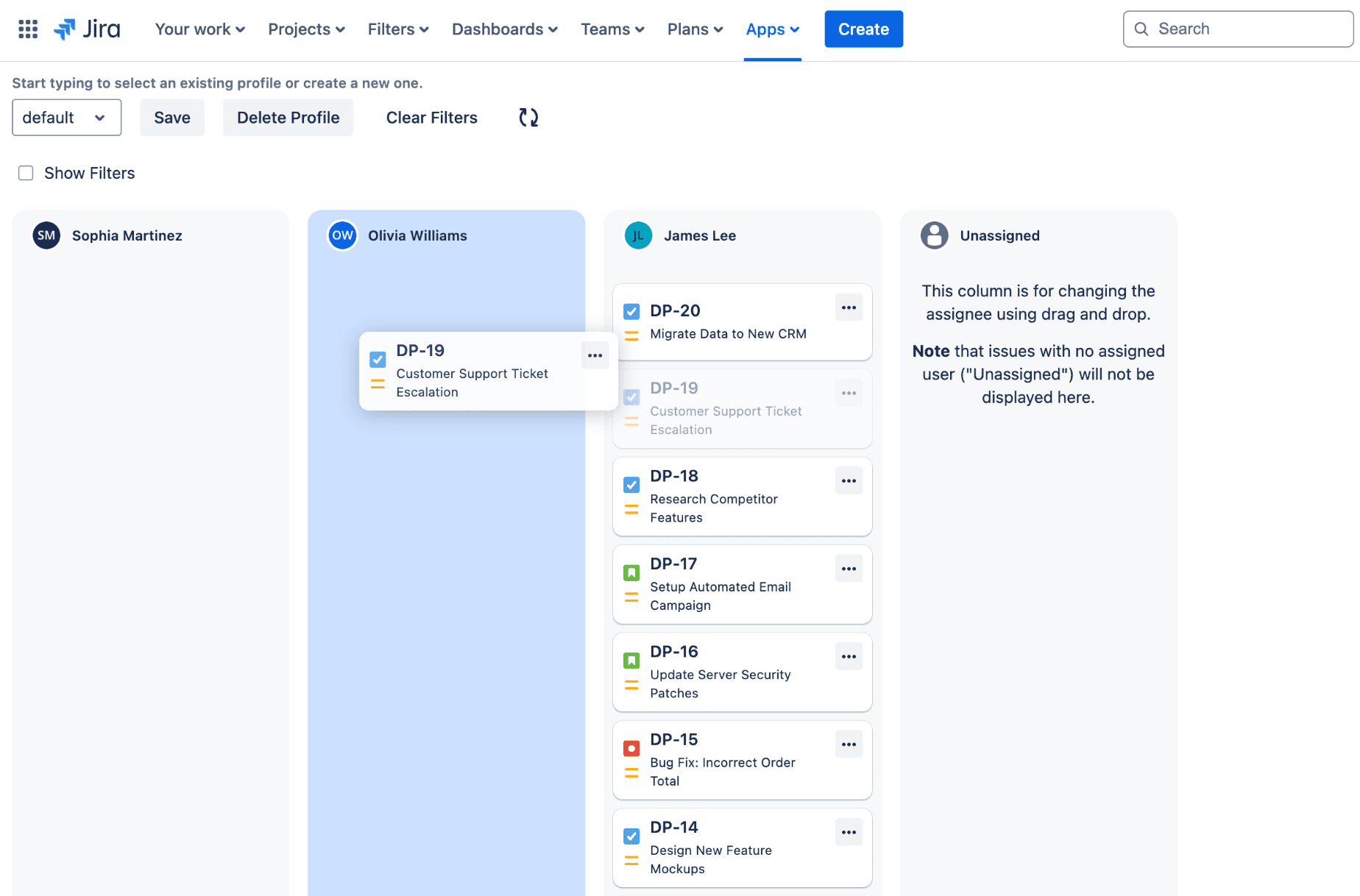 Drag and drop issues to balance workload.